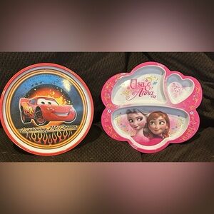 5/$20 Disney Cars and Frozen Dinnerware Set - Red and Pink: plastic